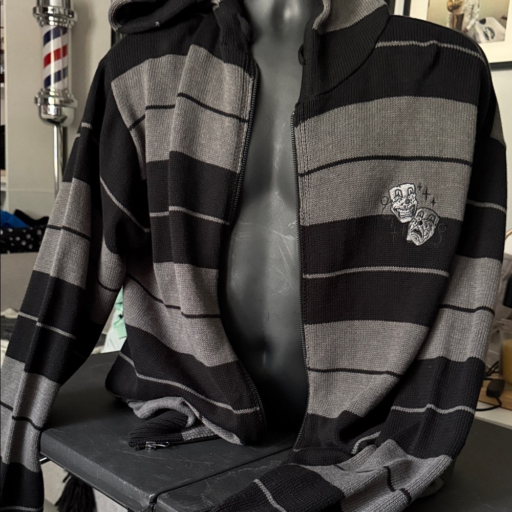 DGK Black and Gray Striped Zip-Up Sweater